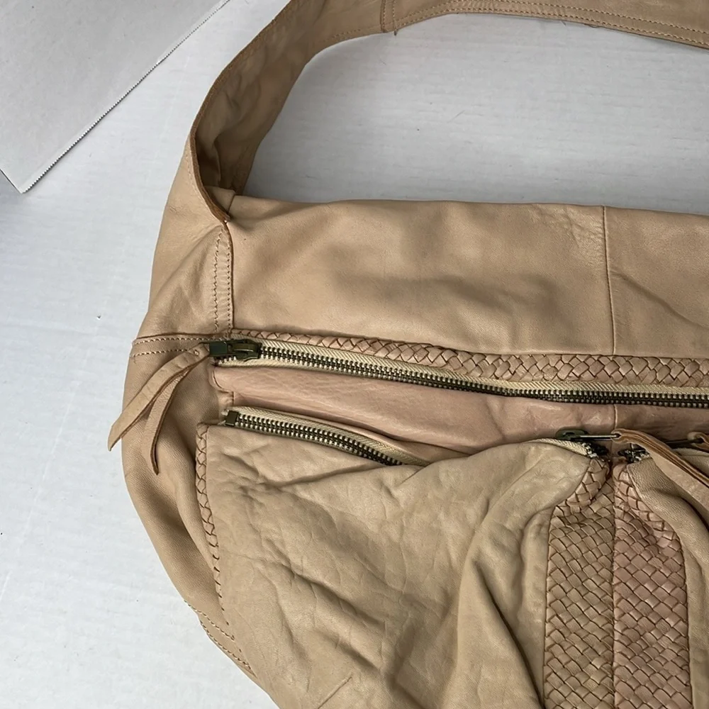 Jesslyn Blake Anthropologie X-large soft calf leather woven trim shoulder bag